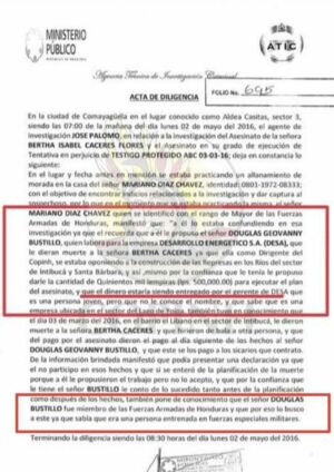 Protokoll der Aussagen der Verurteilten Díaz und Bustillo