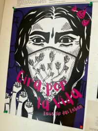 Plakat zu einer der Veranstaltungen im Rahmen des Travesía por la Vida-Tour der zapatistischen Delegation.
