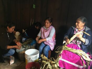 Eine Gruppe von Frauen von Arantepacua erzählte uns am Holzfeuer über den Kampf um die territoriale Autonomie.