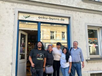 Arturo Muñoz, Itzell Sánchez und María Luisa Muñoz bei uns im Oekubuero zum Abschied von der Rundreise durch Deutschland.